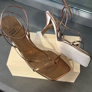Jeffrey Campbell Metallic Bronze Strappy Heels.